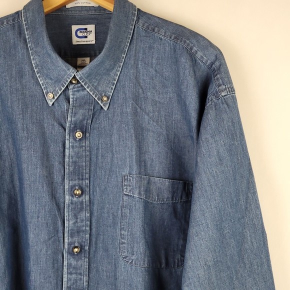 MagnaClick Shirt Mens XXL Blue Denim Long Sleeve Adaptive Magnetic Button Down - Picture 4 of 9